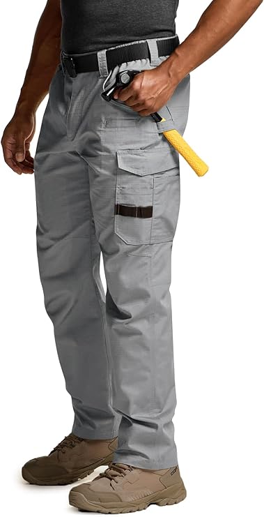 CQR Men's Quick Dry Work Pants, Water Resistant Outdoor Tactical Pants, Lightweight Stretch Cargo Hiking Pants - Stone