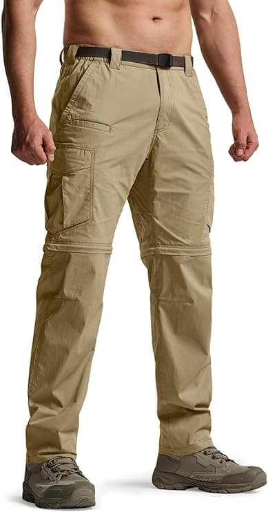 CQR Men's Convertible Cargo Tactical Pants, Water Resistant Outdoor Hiking Pants, Zip Off Lightweight Stretch Work Pants