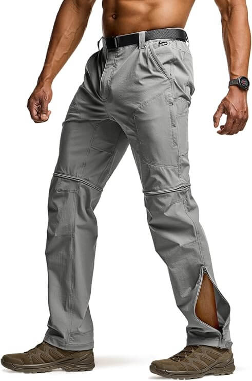 CQR Men's Convertible Cargo Tactical Pants, Water Resistant Outdoor Hiking Pants, Zip Off Lightweight Stretch Work Pants - Cargo White