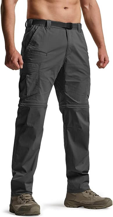 CQR Men's Convertible Cargo Tactical Pants, Water Resistant Outdoor Hiking Pants, Zip Off Lightweight Stretch Work Pants - Charcoal