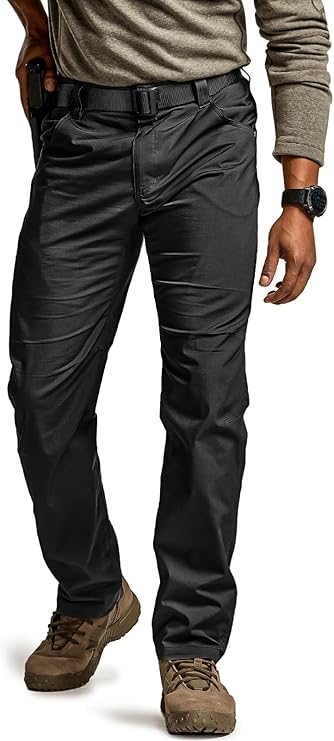 CQR Men's Utility Flex Cargo Pants, Classic-Fit Casual Stretch Work Pants, Water Resistant Lightweight Tactical Hiking Pants